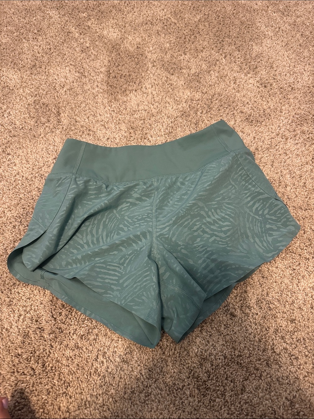 Athleta Teal High-Rise Athletic Shorts with Subtle Zebra Print